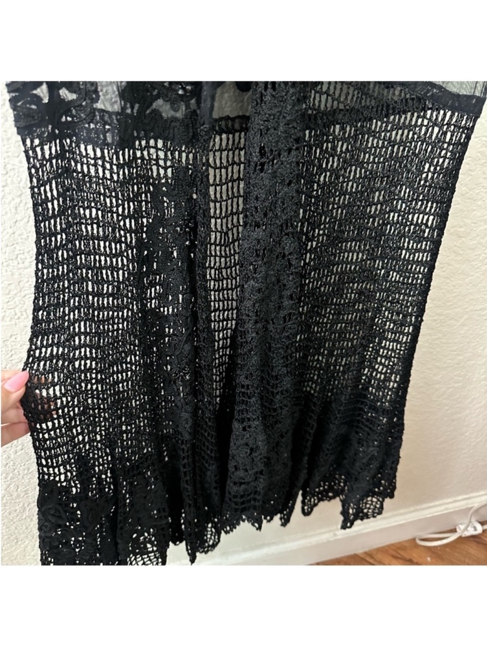 Sue Wong Vintage Crochet Beaded Embroidered Floral Mesh Faux Fur Black Duster - Picture 10 of 10